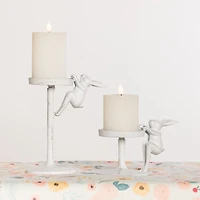 White Metal Bunny Candle Holders, Set of 2