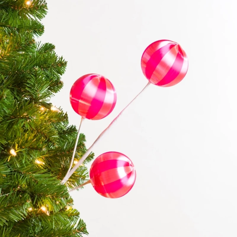 Pink Circus Stripes Ball Tree Pick
