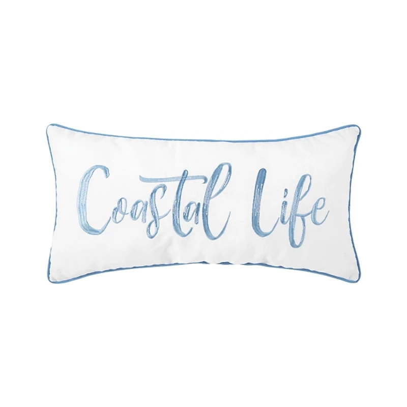 Blue and White Coastal Life Lumbar Pillow