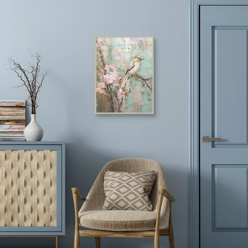 Cherry Blossom Bird Framed Canvas Art Print, 19x25