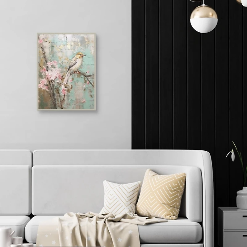 Cherry Blossom Bird Framed Canvas Art Print, 19x25