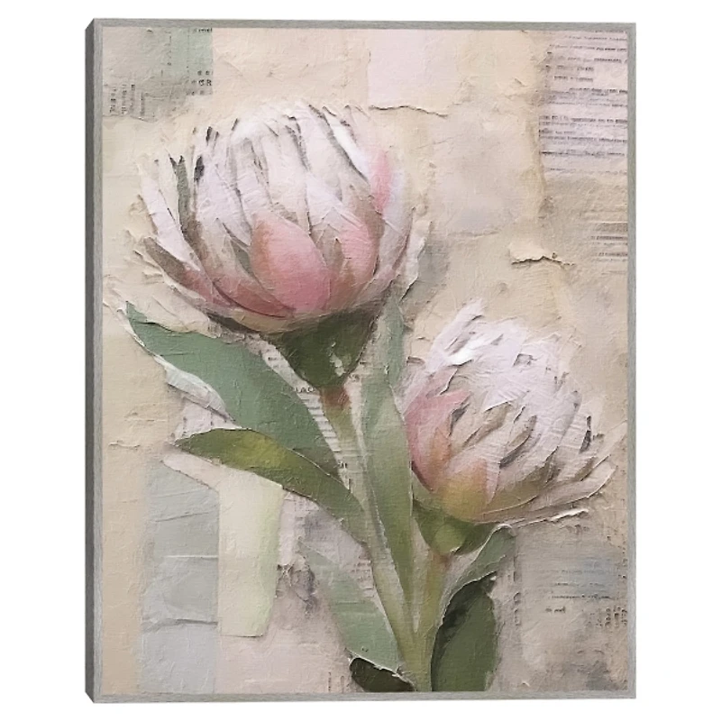 Pink Floral Collage Framed Canvas Art Print