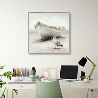 Rowboat Seagull Framed Canvas Art Print