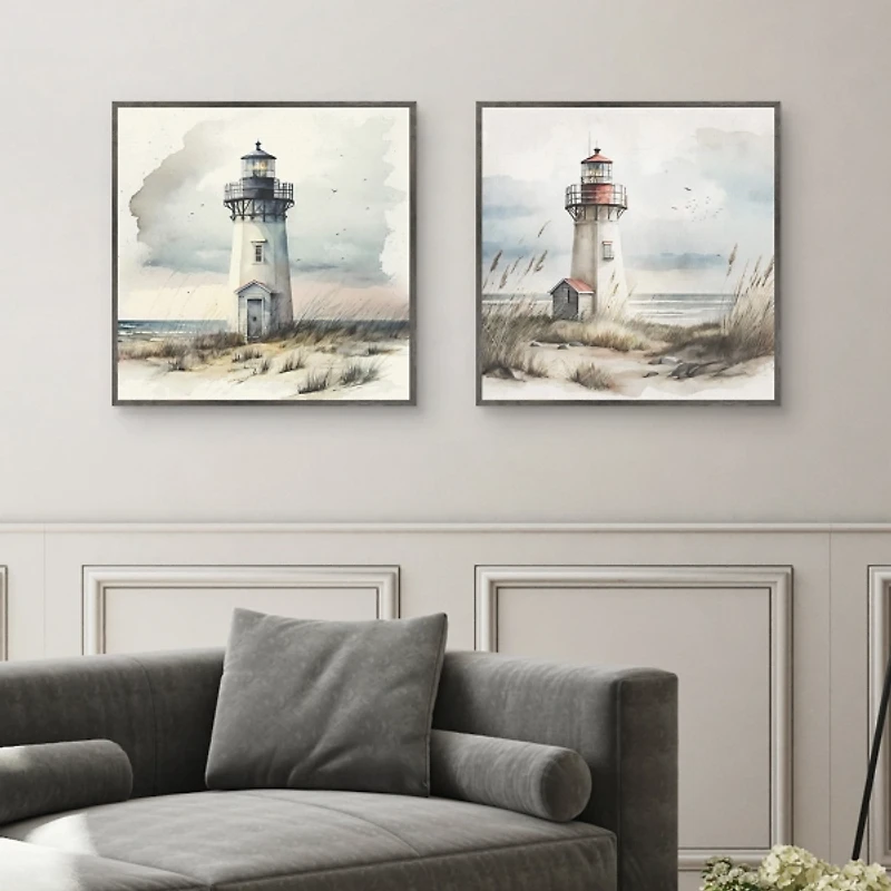 Lighthouse Pair Framed Canvas Art Prints, Set of 2