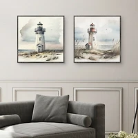 Lighthouse Pair Framed Canvas Art Prints, Set of 2