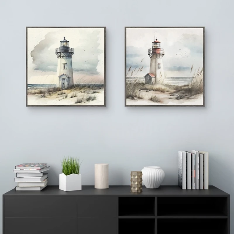 Lighthouse Pair Framed Canvas Art Prints, Set of 2