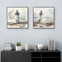 Lighthouse Pair Framed Canvas Art Prints, Set of 2