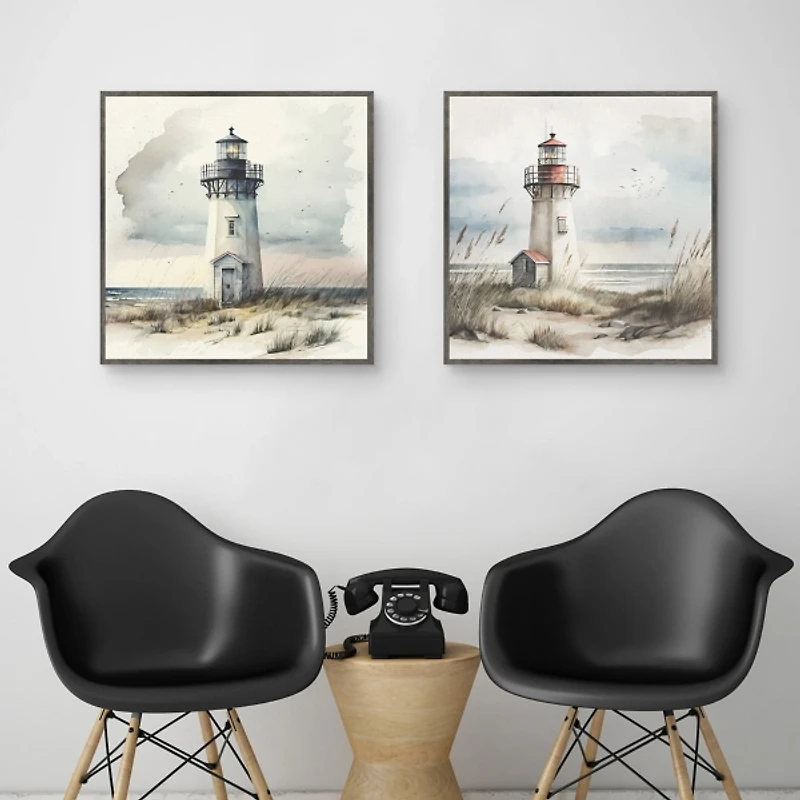 Lighthouse Pair Framed Canvas Art Prints, Set of 2