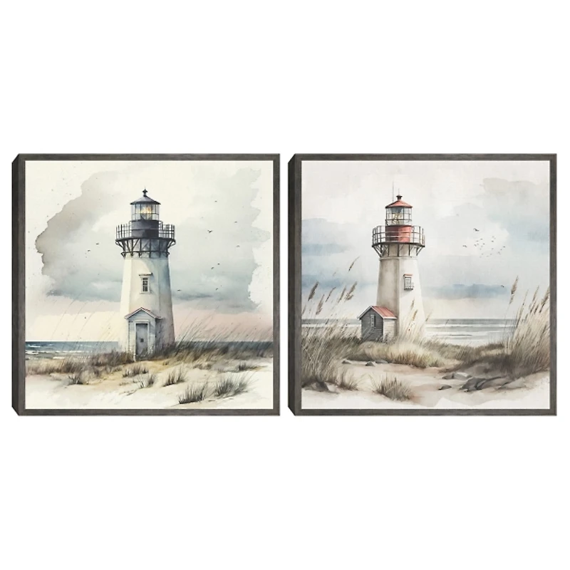 Lighthouse Pair Framed Canvas Art Prints, Set of 2