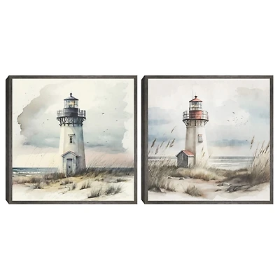 Lighthouse Pair Framed Canvas Art Prints, Set of 2
