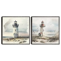 Lighthouse Pair Framed Canvas Art Prints, Set of 2
