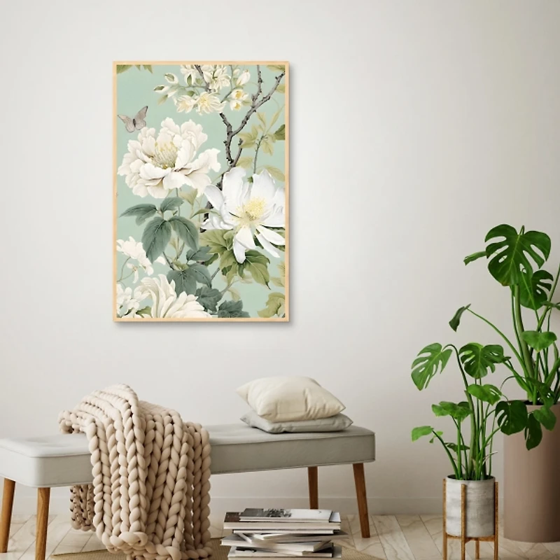 White Blossoms Framed Canvas Art Print