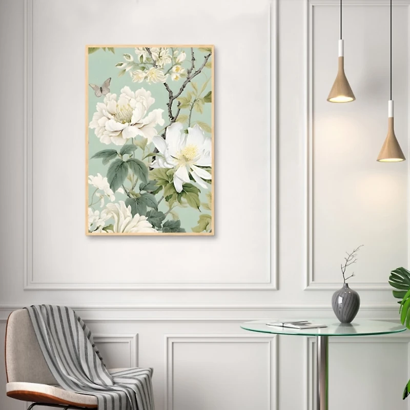 White Blossoms Framed Canvas Art Print