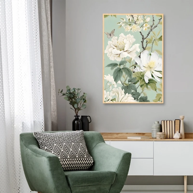 White Blossoms Framed Canvas Art Print