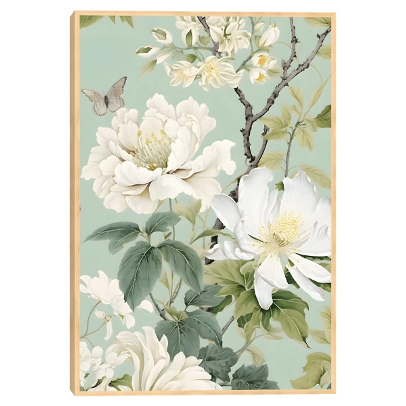 White Blossoms Framed Canvas Art Print
