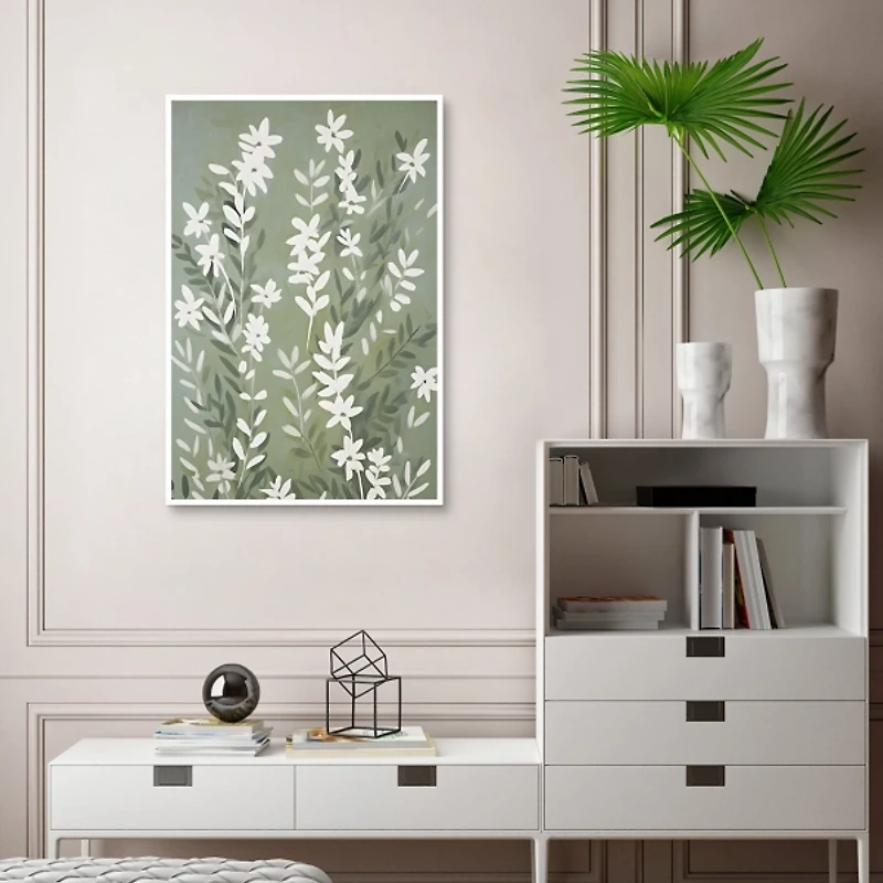 Green Spring Florals Framed Canvas Art Print