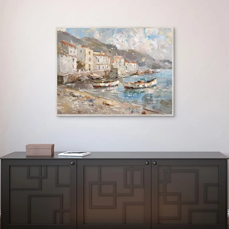 Boats on the Bank Framed Canvas Art Print