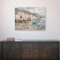Boats on the Bank Framed Canvas Art Print
