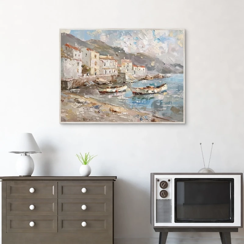 Boats on the Bank Framed Canvas Art Print