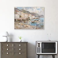 Boats on the Bank Framed Canvas Art Print