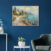 House on the Ocean Tan Framed Canvas Art Print