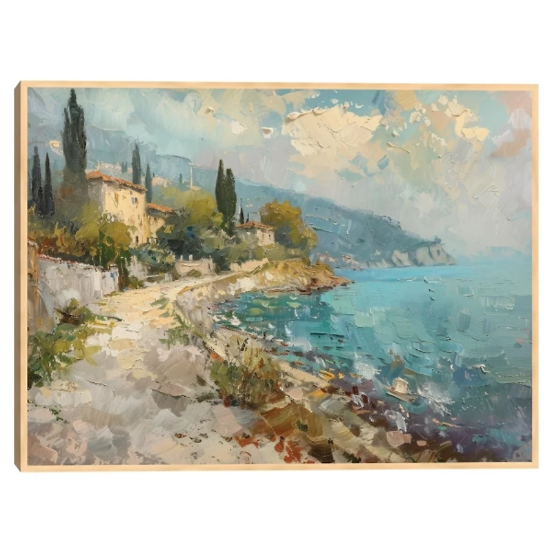 House on the Ocean Tan Framed Canvas Art Print