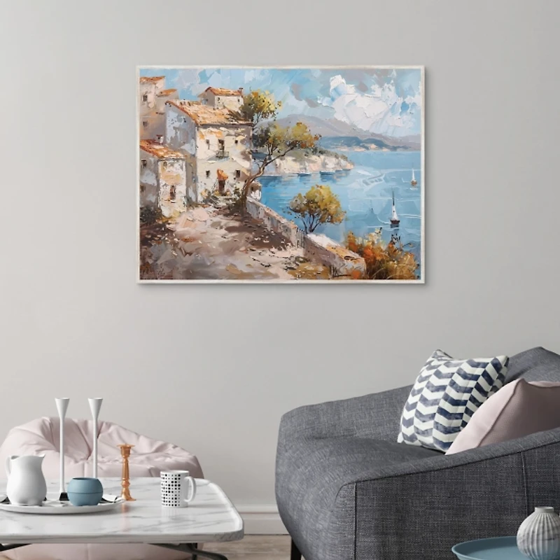 Village by the Ocean Framed Canvas Art Print