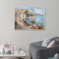 Village by the Ocean Framed Canvas Art Print