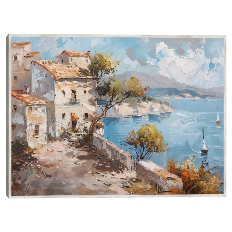 Village by the Ocean Framed Canvas Art Print