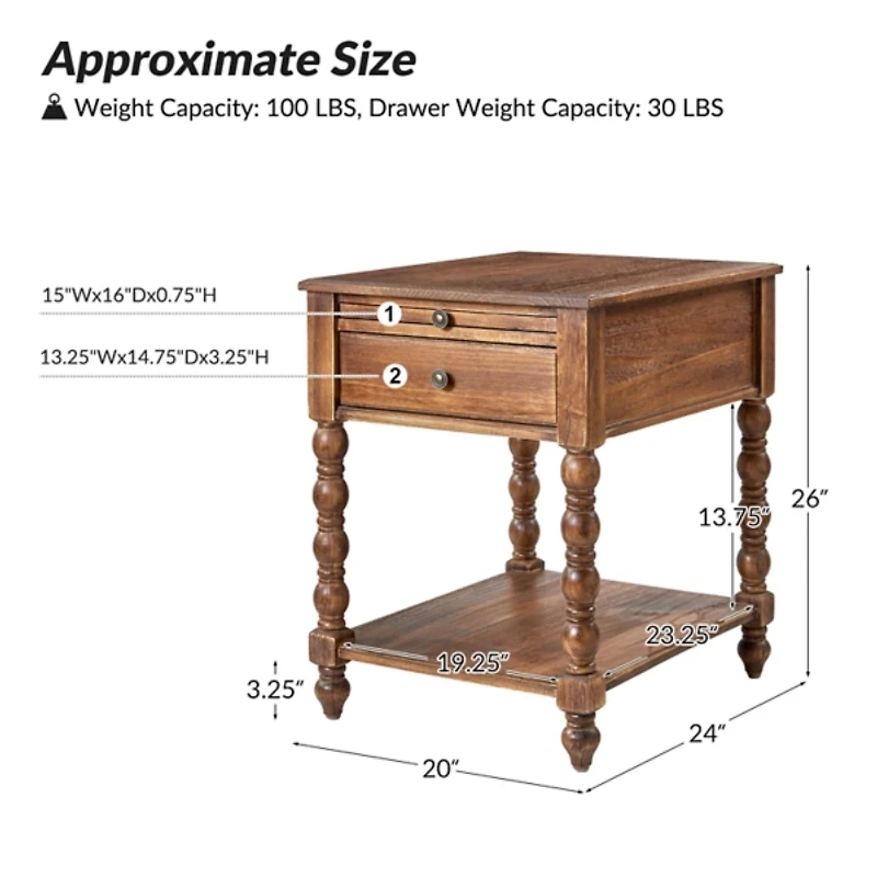 Erica Walnut Wood Spindle End Table