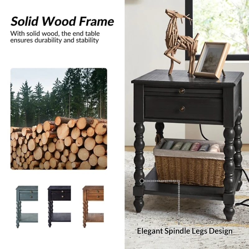 Erica Distressed Wood Spindle End Table