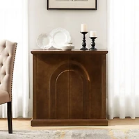 Distressed Walnut Carved Arch Cabinet