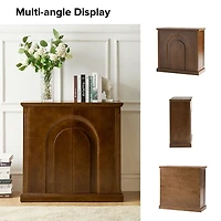 Distressed Walnut Carved Arch Cabinet