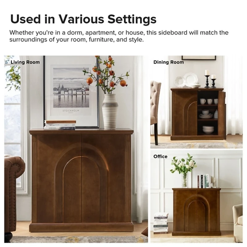 Distressed Walnut Carved Arch Cabinet