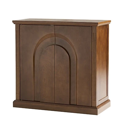 Distressed Walnut Carved Arch Cabinet