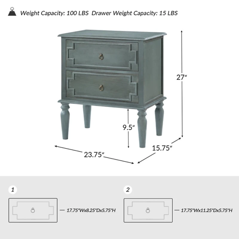 Blue 2-Drawer Augustus Nightstand