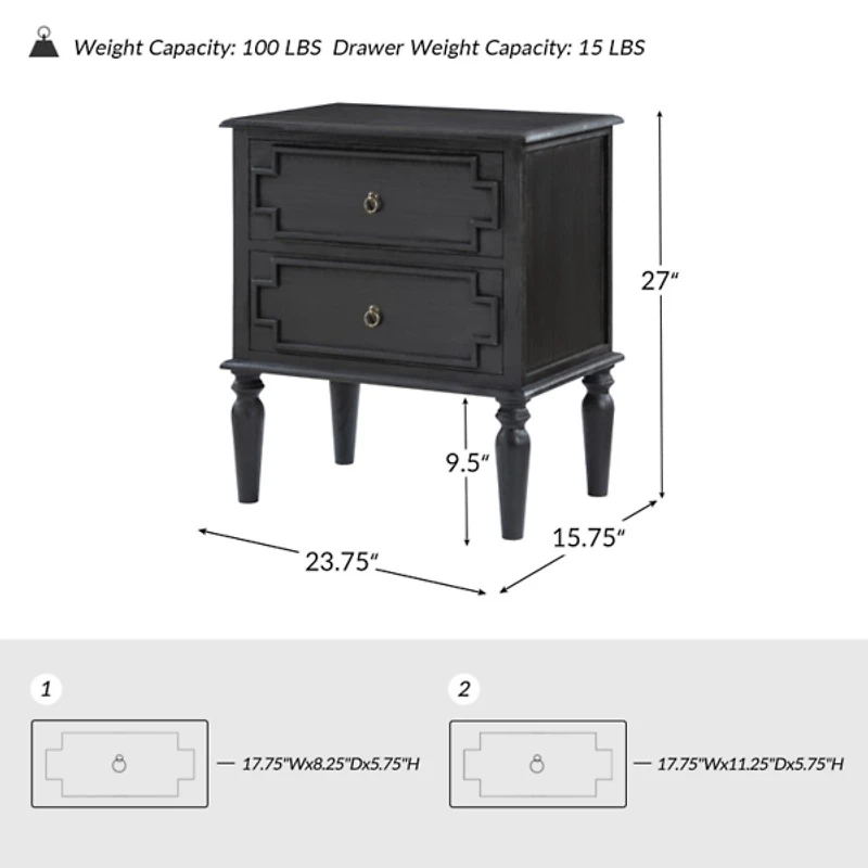 Charcoal 2-Drawer Augustus Nightstand