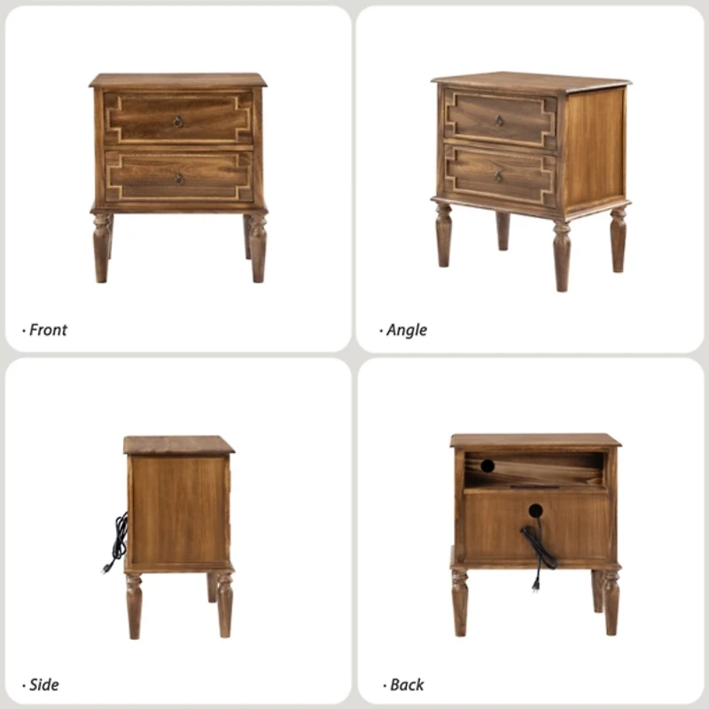 Walnut 2-Drawer Augustus Nightstand