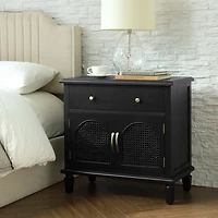 Black Arched Faux Rattan Door Nightstand