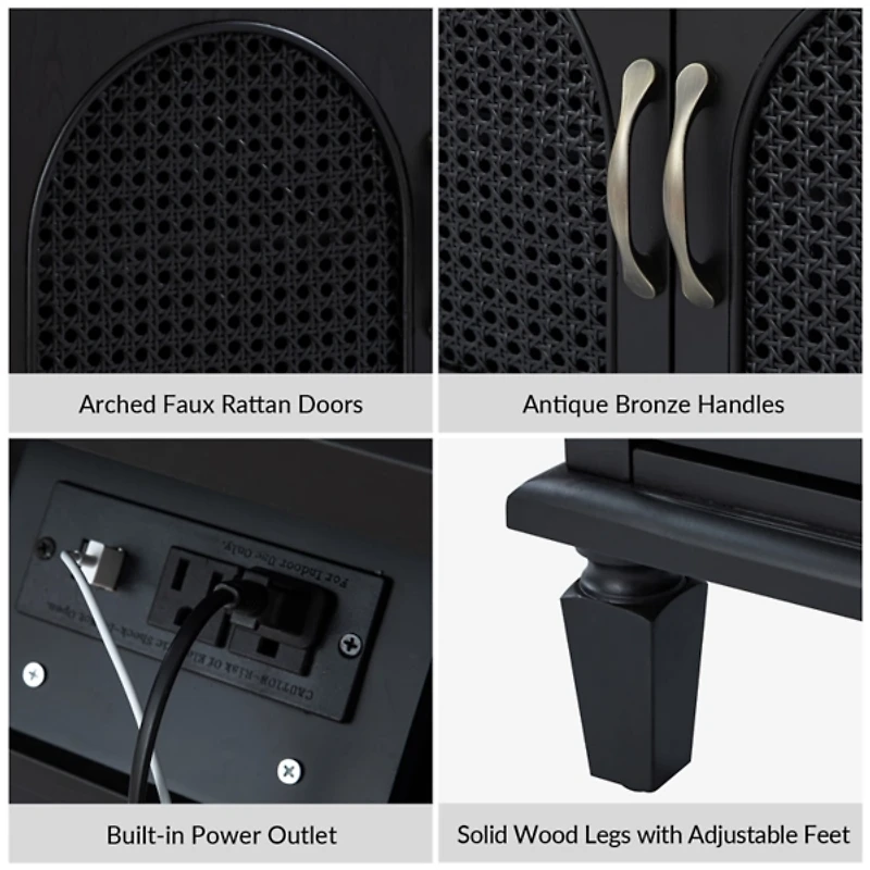 Black Arched Faux Rattan Door Nightstand