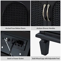 Black Arched Faux Rattan Door Nightstand