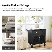 Black Arched Faux Rattan Door Nightstand