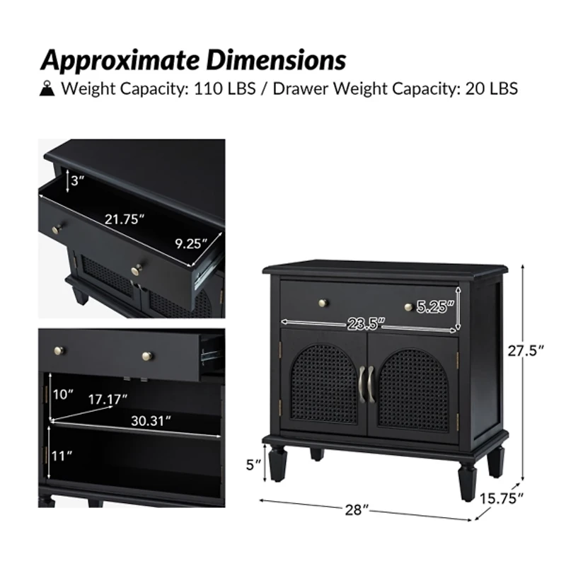 Black Arched Faux Rattan Door Nightstand