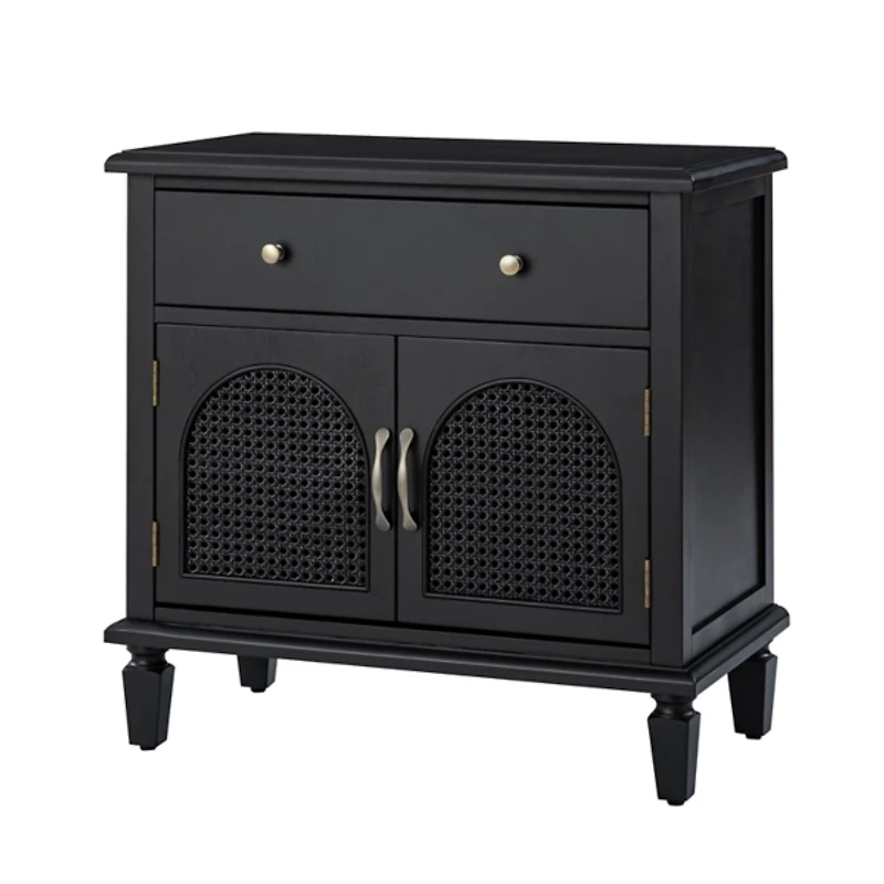 Black Arched Faux Rattan Door Nightstand