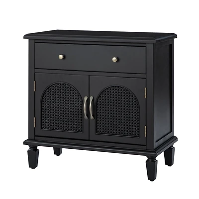 Black Arched Faux Rattan Door Nightstand