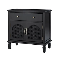 Black Arched Faux Rattan Door Nightstand