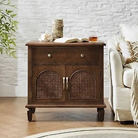 Walnut Arched Faux Rattan Door Nightstand