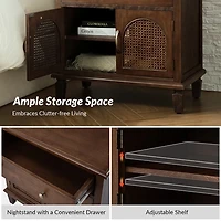 Walnut Arched Faux Rattan Door Nightstand