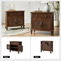 Walnut Arched Faux Rattan Door Nightstand