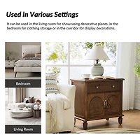 Walnut Arched Faux Rattan Door Nightstand